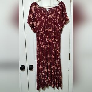 Time And Tru Women's Size M Floral Burgundy Midi Dress